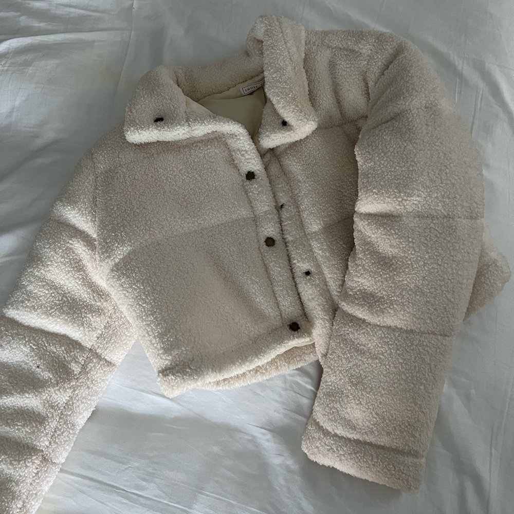 Cream Cropped Puffer Jacket - Picture 3 of 3
